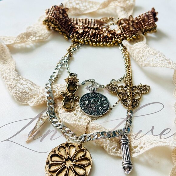 FREE PEOPLE x Ariana Ost Walsh Choker Necklace In Mixed Metal / Smoky Topaz NWT - Picture 5 of 6